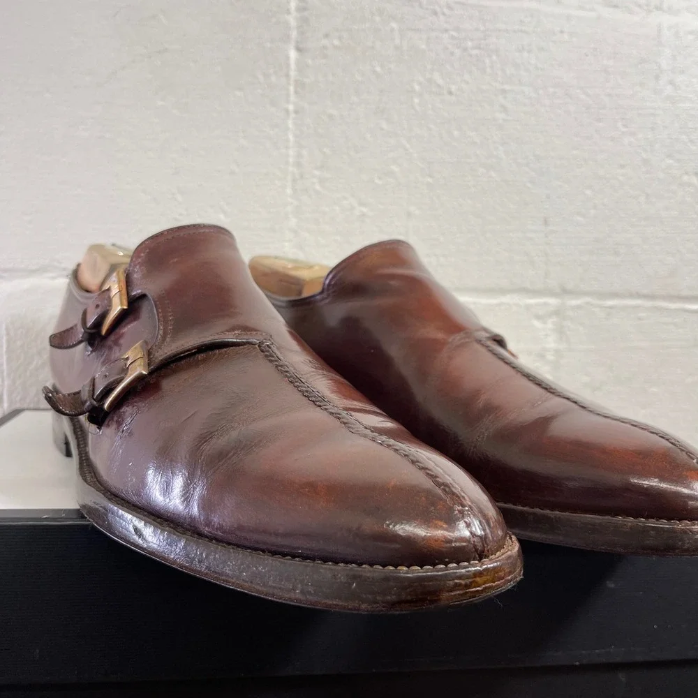 Bruno Magli Brown Leather Double Monk Strap Split Toe Dress Shoes Men's 12 M